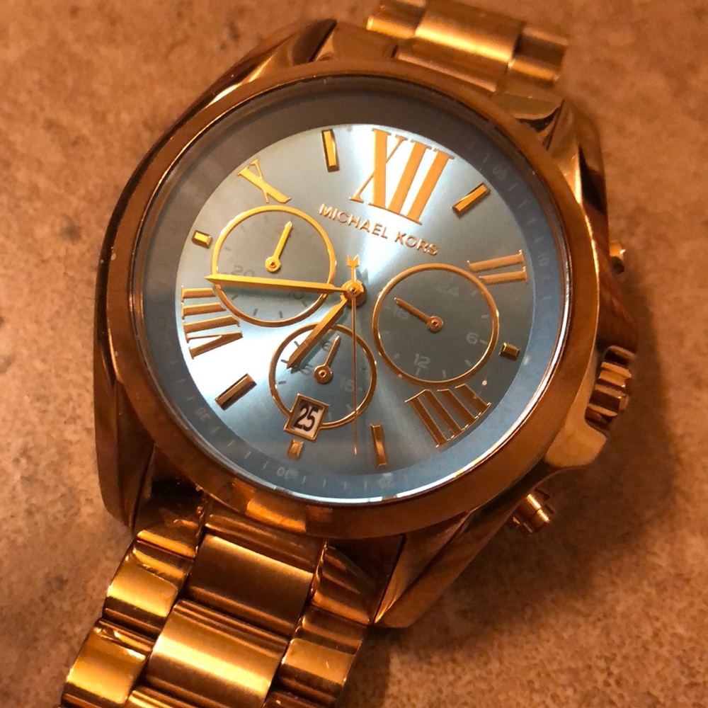 Michael Kors oversize gold watch with skyblue face